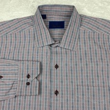 David Donahue Men s XL Dress Shirt Pink Gray Check Long Sleeve
