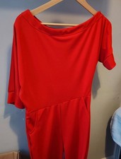 Women's Red Jumpsuit Size Small Off The Shoulder Straight Leg