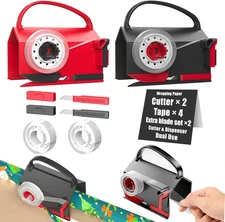 2 Pack Wrapping Paper Roll Cutter & Tape Dispenser Dual Use with 4 Tapes 2 Repla