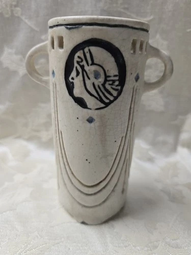 Vintage WELLER Creamware ETHEL Art Deco CAMEO Portrait 6" Vase