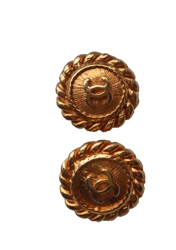 VINTAGE CHANEL Gold-Tone CC Logo Buttons – 24mm – Authentic – Set of 2 – Upcycle - Image 3 of 4