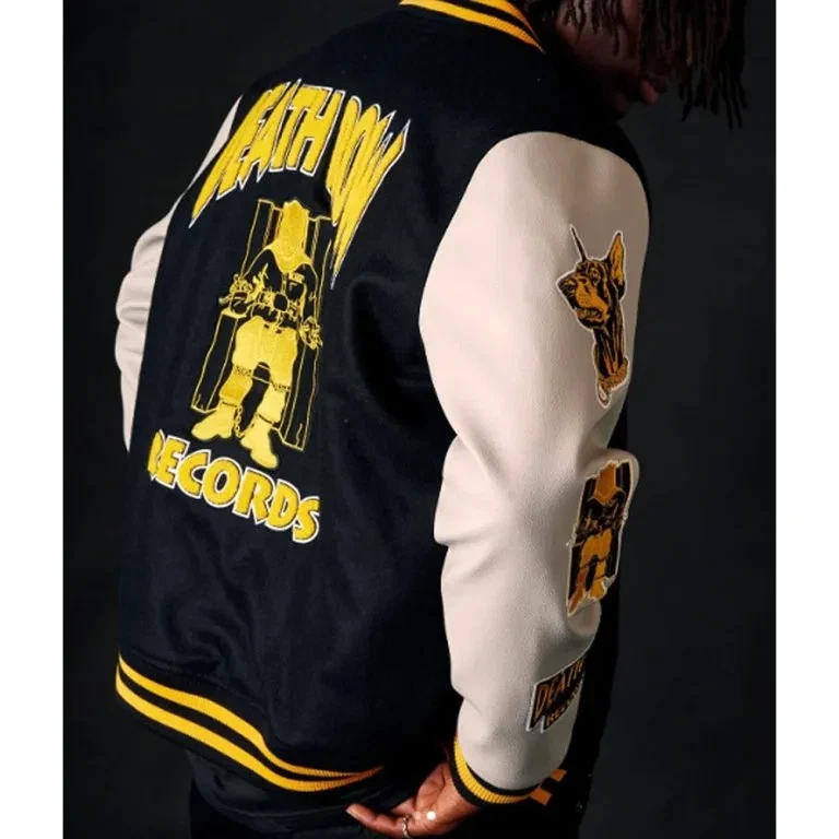 Death Row Records Collegiate Varsity Black Full-Snap Wool Men's Jacket