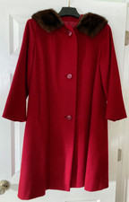 Vintage 1960's Wool Swing Coat w/Mink Collar Women's Small / Petite - Dark Red
