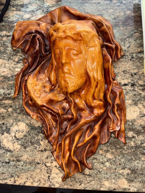 Handmade Molded Leather Jesus Wall Hanger 17” X 11”