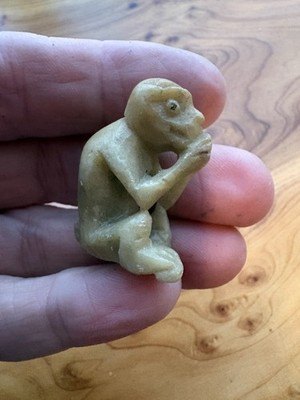 2 Miniature Carved Stone Monkey Figurine, Speak No Evil Monkeys