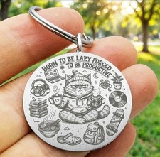 Cat Kitty Pet Animal Kitty Lazy Funny Stainless Keychain Joke Family Productive