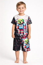 Boys Size 4T Gamer Outfit Set Minecraft Style Graphic Tee Shorts Matching Set