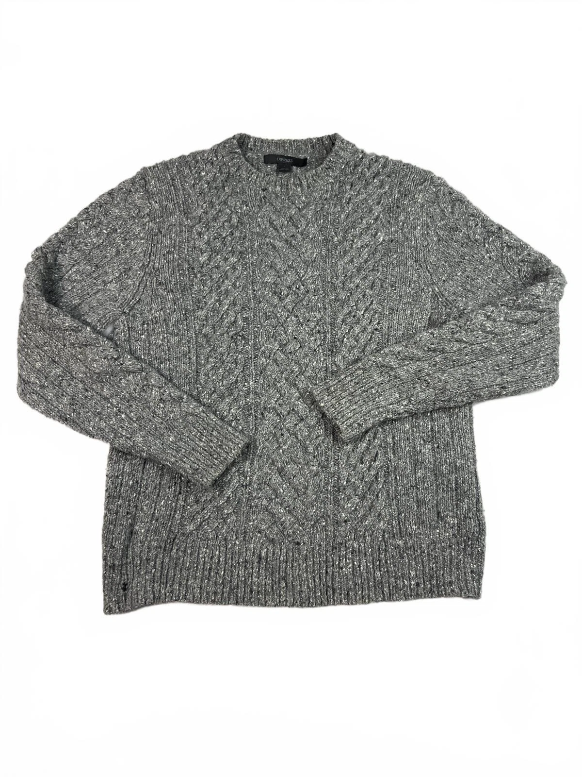 Express Gray Wool Cable Knit Sweater Large