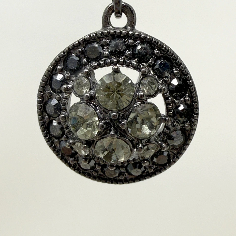 Givenchy Gunmetal Tone Drop Earrings Round Crystal Embellished Lever Back - Image 2 of 4