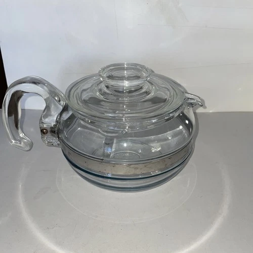VTG Mid Century Pyrex Glass Coffee Tea Pot Kettle 8336 H Flameware 6 Cup Lid