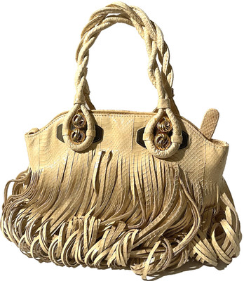 Tosca Blu genuine braided Yellow snakeskin leather handbag gold hardware RARE