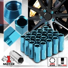 20 Light Blue Aluminum M12x1.25 60mm Open Extended Tuner Wheel Lug Nutadapter