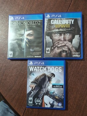 PS4 Games Bundle Dishonored 2 Limited Edition CIB, Call Of Duty WWII, Watch Dogs