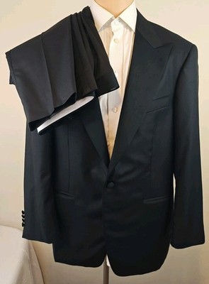 Canali Harry Rosen Men Wool&Silk Black Tuxedo 2pc Peak Lapel Suit 44R / W38x29.5