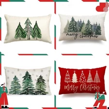 Merry Christmas Pillow Cover Xmas Home Décor 30x50cm Linen Throw Pillowcase Room