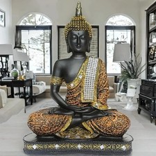 Buddha Statue Large Outdoor Garden Happy Antique Thai Zen Stone Sitting New Gift