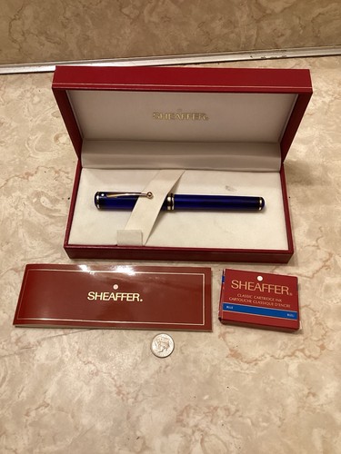 Vtg SHEAFFER Connoisseur Levenger WhiteDot Dark Blue Fountain Pen W/14k Nib Sz.B - Picture 1 of 9