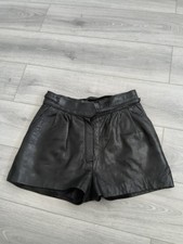 Vintage Black Genuine Real Leather Hot Pants Style Shorts Size 10-12  Lined