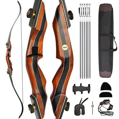 PMZ ARCHERY PMZ 60" Takedown Recurve Bow Set – Adjustable 25-50lbs Traditional Archery Kit