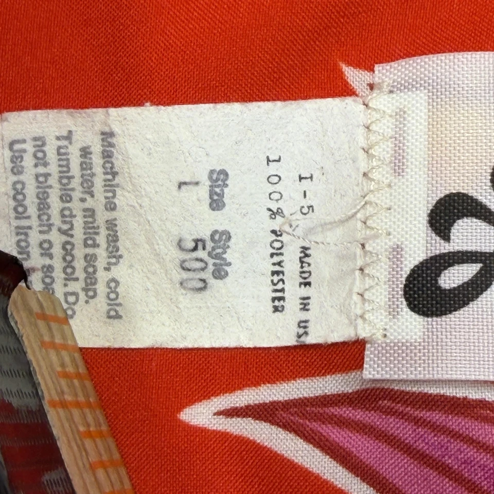 Vintage Hilo Hattie Shirt Mens Large Red Floral Hawaiian Aloha Made USA 90s - Image 4 of 4