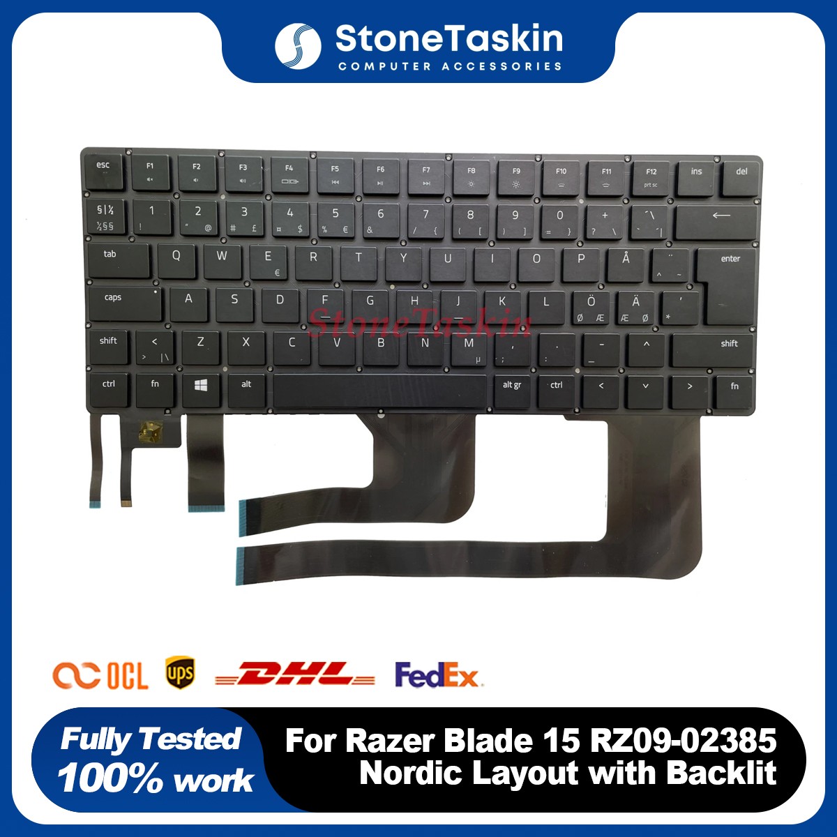 For Razer Blade 15 RZ09-02385 02386 0288 0301 2018 2019 Keyboard Black Nordic