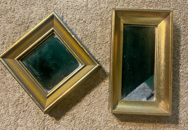 Lot of 2 Vintage Mini Mirrors Wall Decor One Florentine 2 3/4 x 4 3/4 & 3.5x3.5