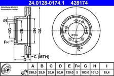 2x Bremsscheibe belüftet 24.0128-0174.1 ATE für PORSCHE 911 Cabriolet 911