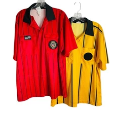 Official Sports Soccer Referee Jerseys (2) Size L Red Yellow Stripe 2004 Patch