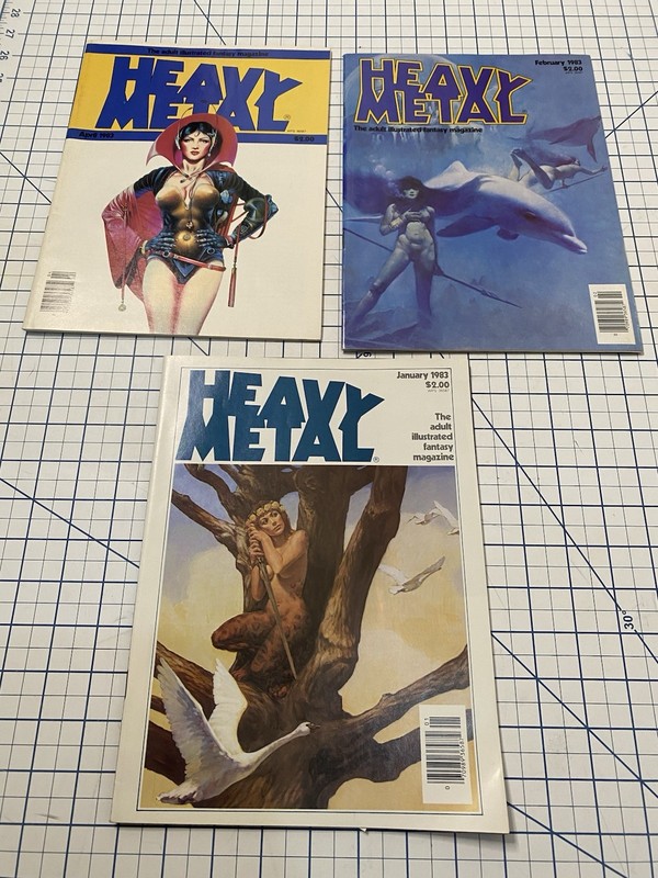 3-Heavy Metal Magazines 1983 APRIL FEB JAN Comic Fantasy RARE 80s Manara Corben
