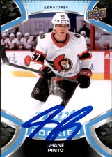 Shane Pinto Signed Auto 2021-22 Upper Deck MVP Rookie card Ottawa Senators. rookie card picture