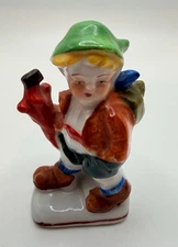Occupied Japan Blond Haired Boy with Umbrella and Back Pack Figurine 3.25 inches