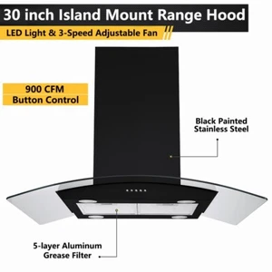 JOEAONZ 30inch Évent de hotte Island Range Noir Acier inoxydable 900CFM