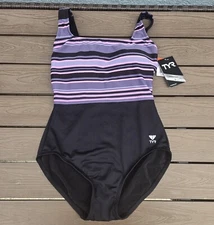 TYR Delray Straight Neck Control Fit Pink/black 1 Piece Bathing Suit Sz 8 NWT 