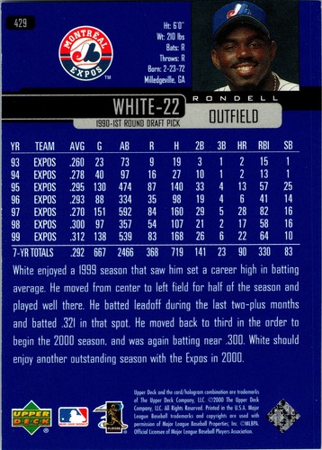 2000 Upper Deck Gold Reserve #192 Rondell White - Picture 2 of 2