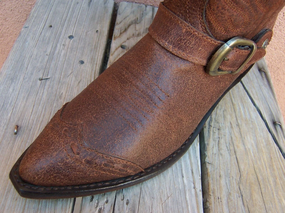 DINGO 女式西部牛仔休闲扣靴棕色皮革短靴 7.5M 码 — 第 3/4 张图片