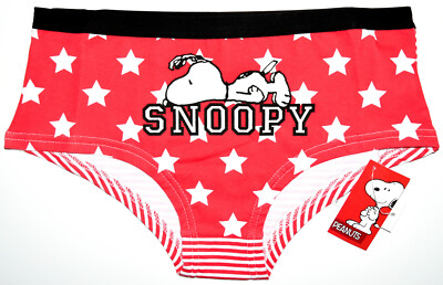 Snoopy Slips Peanuts Höschen rot weiß Sterne Streifen Damen UK Größe 6 bis 20