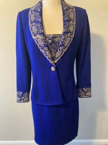 Stunning St. JOHN Evening Size 2 Royal Blue 2 Piece Skirt Suit - Picture 1 of 10