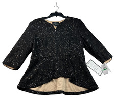 Alex Evening Blazer Womens Size Large Black Lace 3/4 Sleeve Full Zip Up New