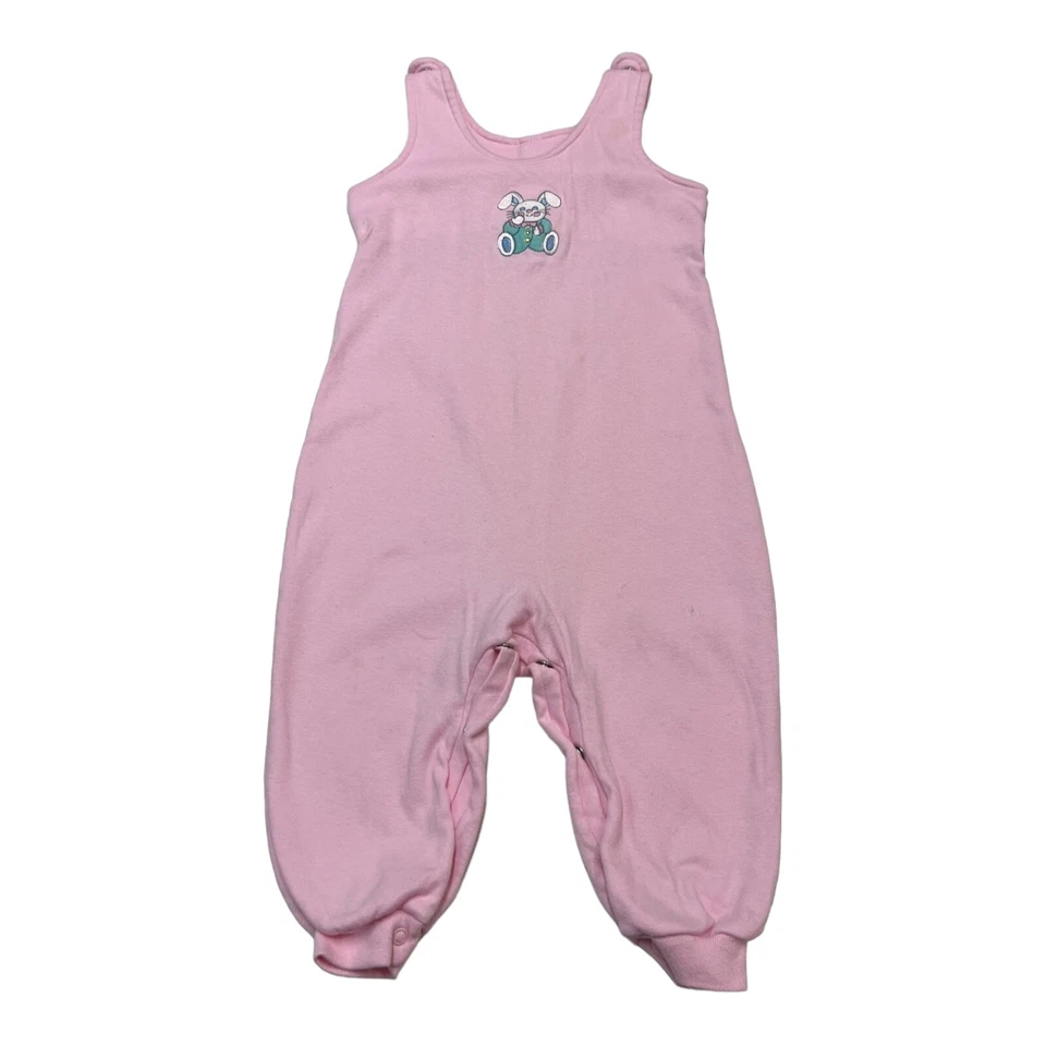 Mono vintage Okie Dokie bebé niña 24 meses rosa burbuja algodón conejito de Pascua Foto 3 de 4