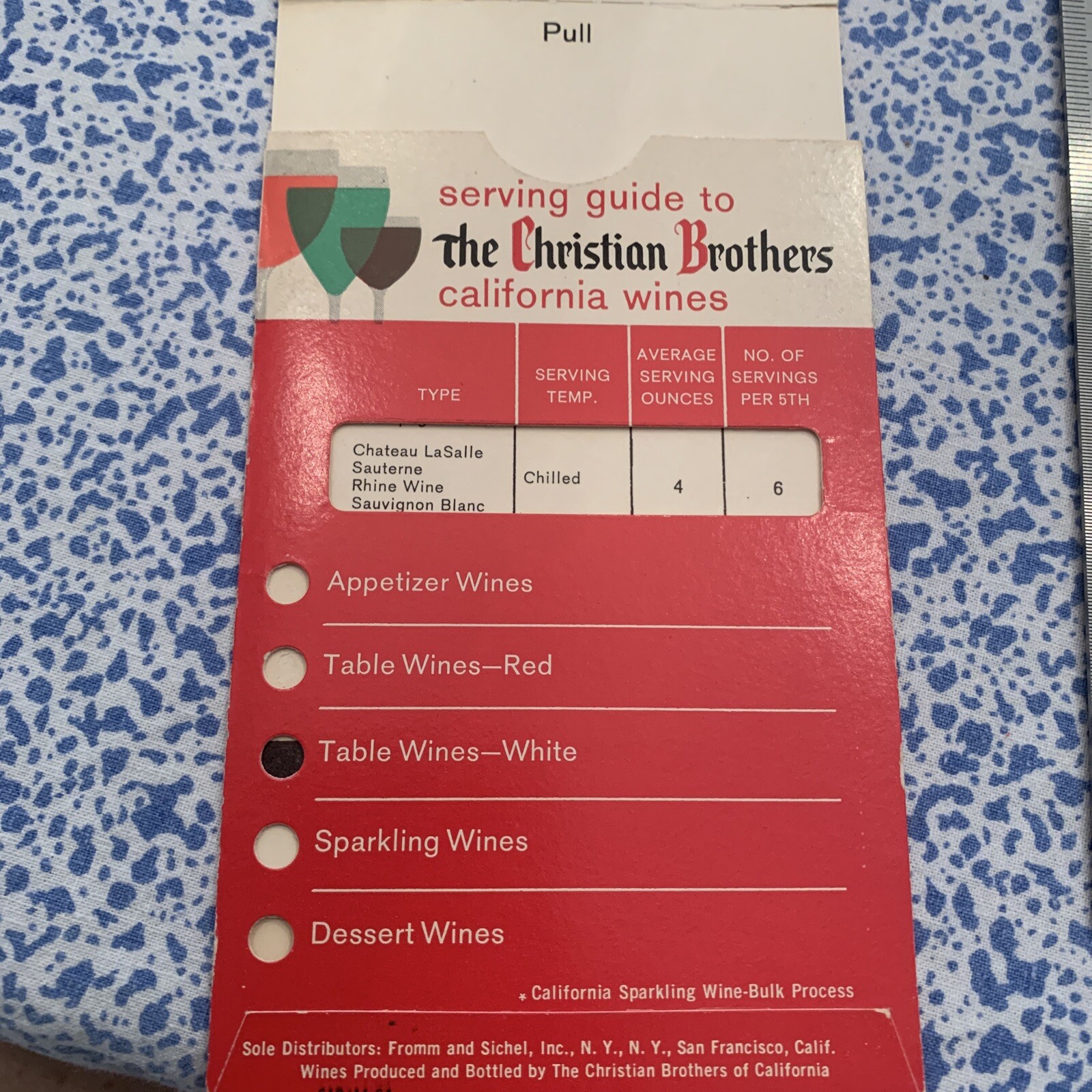 Vintage The Christian Brothers Wine Selector for Special Occasions 1963