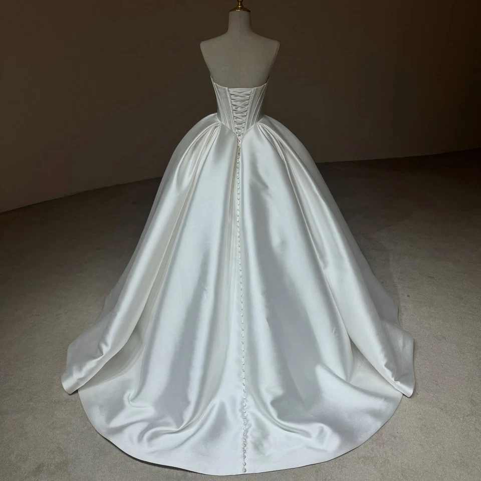 Elegantes Vestidos de Novia con Perlas Hombro Descubierto Vestido de Novia Satén Vestidos de Baile Foto 3 de 4