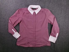 APT 9 Top Women Large Red Striped Contrast Collar Base Layer Capsule Office