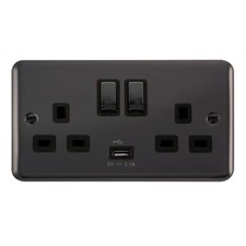 Click Deco Plus DPBN570 Black Nickel 2 Gang 13A Ingot Switched Socket USB