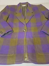 Vintage Nancy Heller 100% Wool Purple Green Blazer Jacket Sz M