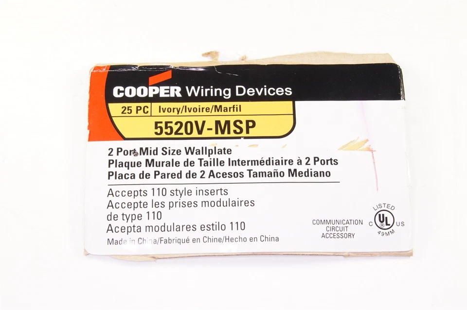 Lot of 2 5520V-MSP Cooper 2 Port Mid Size Wallplate 110 Style Modular Jack Ivory - Image 3 of 3