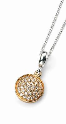 Elements sterling silver and gold plated disc pendant with clear cz