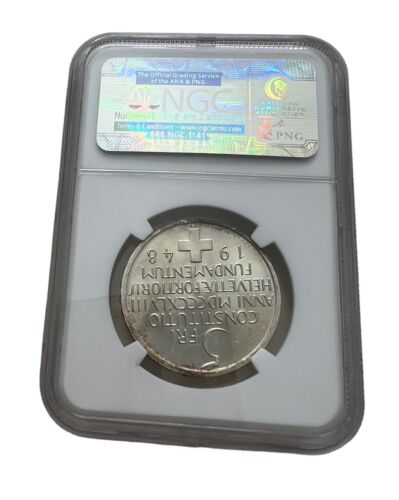 SCHWEIZ. 1948, 5 Francs, Silber - NGC MS65 - Constitution Centennial - Bild 2 von 4