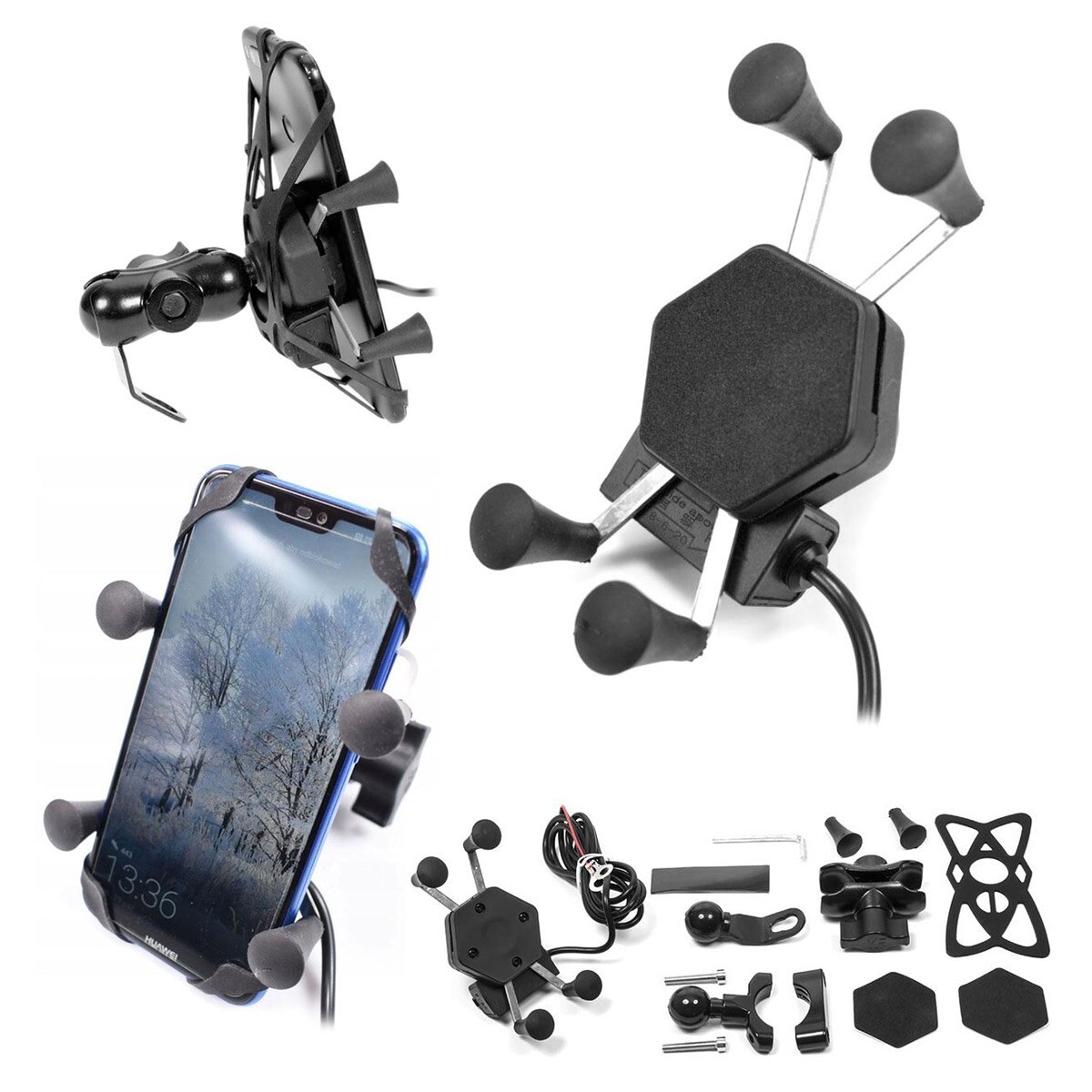Support téléphone moto USB type RAM L pour recharge rapide de smartphone sur guidon