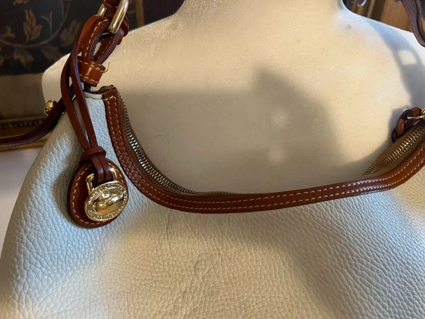 Dooney Bourke White & Brown Florentine Leather Hobo Shoulder Bag - Image 4 of 4