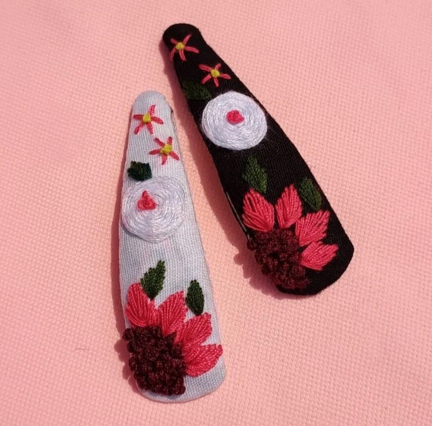 1 par de pinzas para el cabello de lino bordadas a mano pasador para niñas horquillas florales lindas Foto 4 de 4